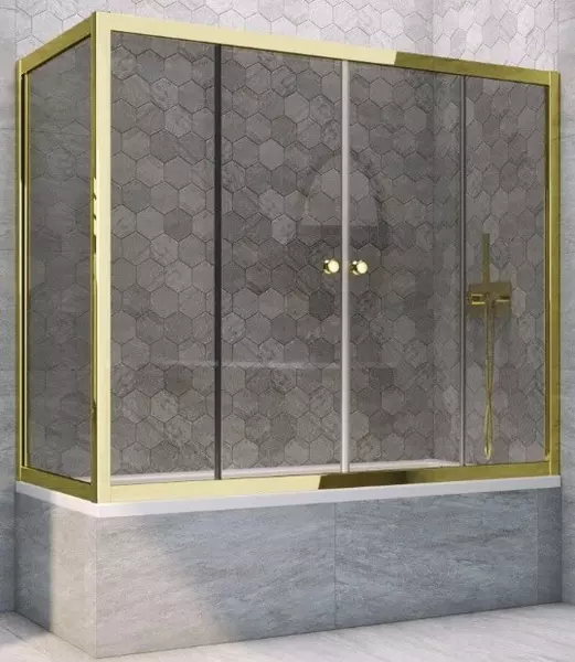 

Шторка на ванну стеклянная «Vegas Glass» Z2V+ZVF Tur Novo 150/90 графит/золото глянцевое универсальная