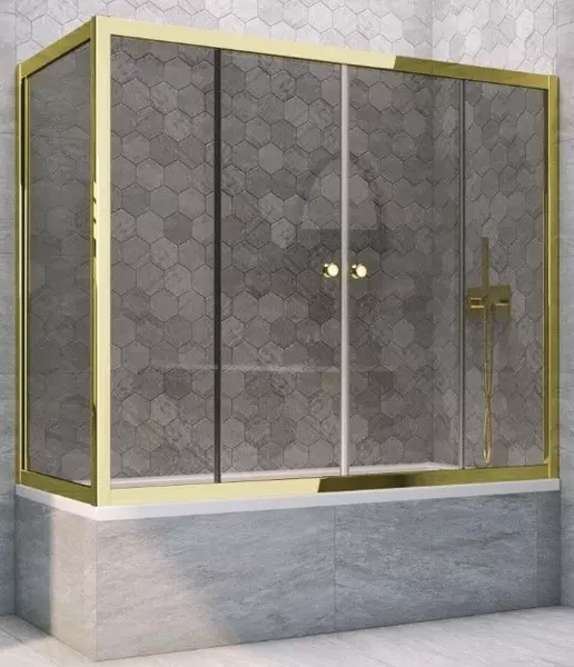 

Шторка на ванну стеклянная «Vegas Glass» Z2V+ZVF Tur Novo 160/85 графит/золото глянцевое универсальная