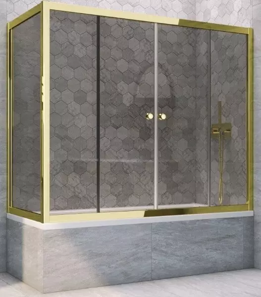 

Шторка на ванну стеклянная «Vegas Glass» Z2V+ZVF Tur Novo 170/70 графит/золото глянцевое универсальная