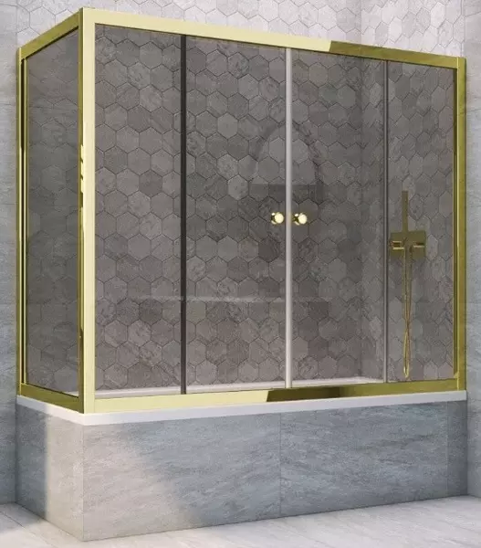 

Шторка на ванну стеклянная «Vegas Glass» Z2V+ZVF Tur Novo 170/75 графит/золото глянцевое универсальная
