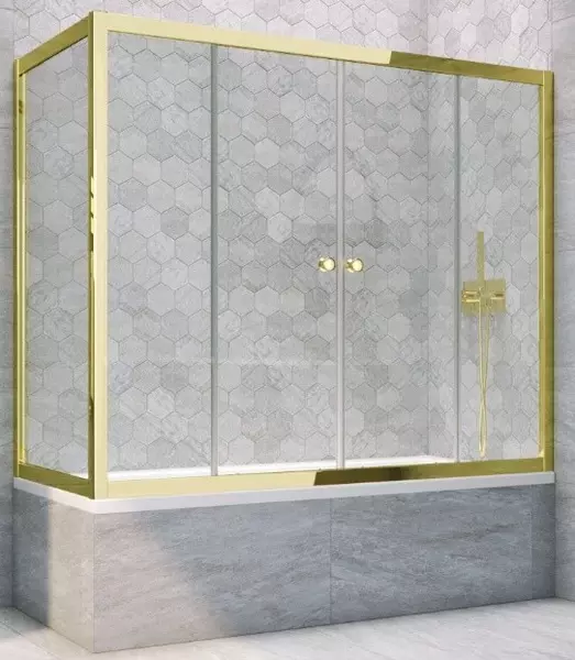

Шторка на ванну стеклянная «Vegas Glass» Z2V+ZVF Tur Novo 170/75 Crystal vision/золото глянцевое универсальная