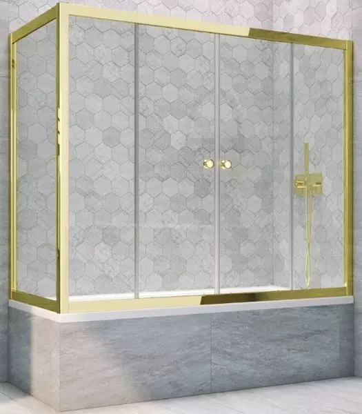 

Шторка на ванну стеклянная «Vegas Glass» Z2V+ZVF Tur Novo 170/90 прозрачная/золото глянцевое универсальная
