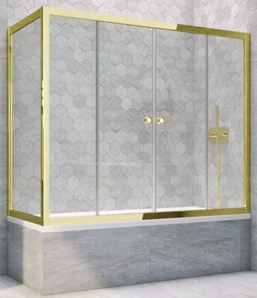 

Шторка на ванну стеклянная «Vegas Glass» Z2V+ZVF Tur Novo 180/80 прозрачная/золото глянцевое универсальная