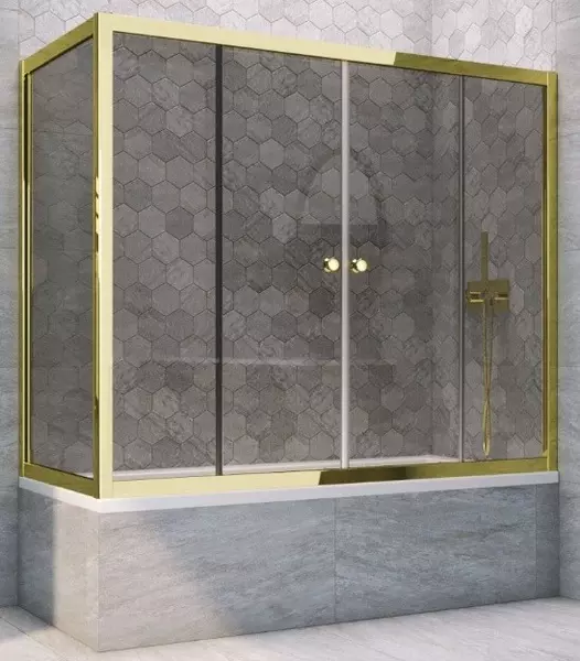 

Шторка на ванну стеклянная «Vegas Glass» Z2V+ZVF Tur Novo 180/85 графит/золото глянцевое универсальная