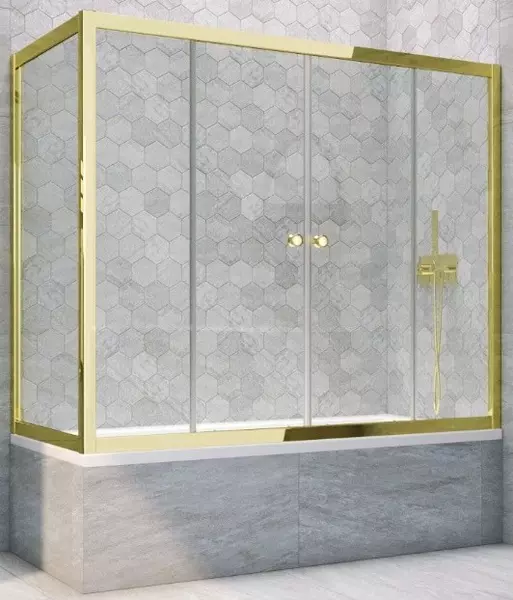 

Шторка на ванну стеклянная «Vegas Glass» Z2V+ZVF Tur Novo 180/85 Crystal vision/золото глянцевое универсальная