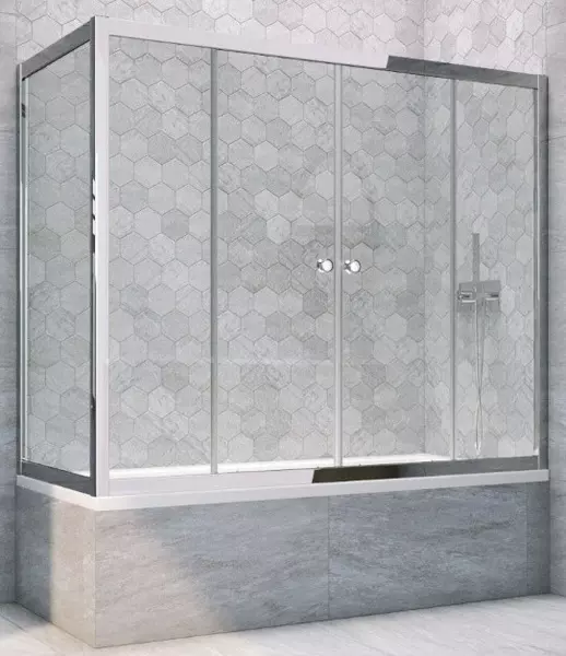 

Шторка на ванну стеклянная «Vegas Glass» Z2V+ZVF Tur Novo 180/90 Crystal vision/хром глянцевый универсальная
