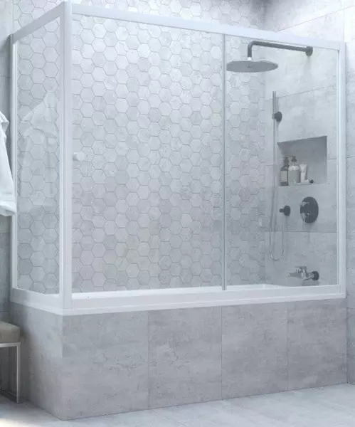 Шторка на ванну стеклянная «Vegas Glass» ZV+ZVF Novo 180/85 Crystal vision/белая универсальная