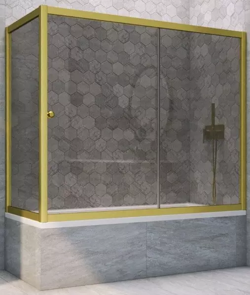 Шторка на ванну стеклянная «Vegas Glass» ZV+ZVF Novo 180/90 графит/золото матовое универсальная
