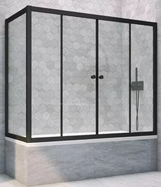 

Шторка на ванну стеклянная «Vegas Glass» Z2V+ZVF Novo 150/85 Crystal vision/чёрная матовая универсальная