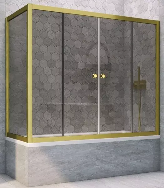 

Шторка на ванну стеклянная «Vegas Glass» Z2V+ZVF Novo 150/85 графит/золото матовое универсальная