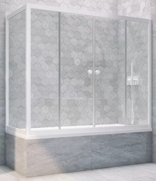 Шторка на ванну стеклянная «Vegas Glass» Z2V+ZVF Novo 160/70 Crystal vision/белая универсальная