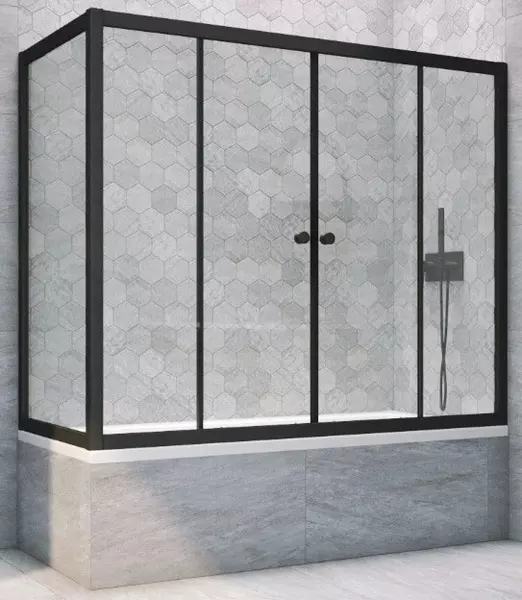 

Шторка на ванну стеклянная «Vegas Glass» Z2V+ZVF Novo 160/75 Crystal vision/чёрная матовая универсальная