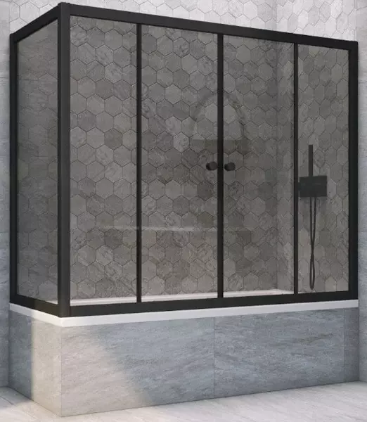 

Шторка на ванну стеклянная «Vegas Glass» Z2V+ZVF Novo 170/90 графит/чёрная матовая универсальная