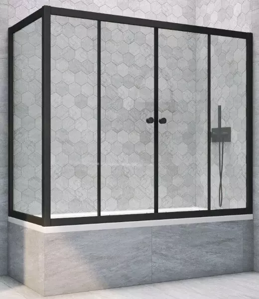 

Шторка на ванну стеклянная «Vegas Glass» Z2V+ZVF Novo 180/70 Crystal vision/чёрная матовая универсальная