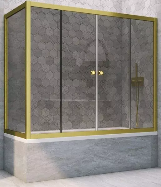 

Шторка на ванну стеклянная «Vegas Glass» Z2V+ZVF Novo 180/85 графит/золото матовое универсальная