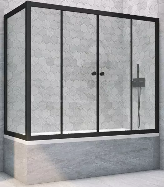 

Шторка на ванну стеклянная «Vegas Glass» Z2V+ZVF Novo 180/90 Crystal vision/чёрная матовая универсальная