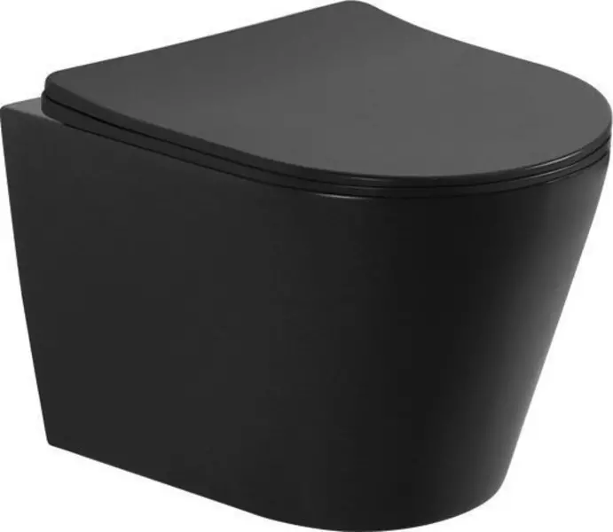 Подвесной унитаз безободковый Aquanet Atago 20 W Rimless чёрный матовый с сиденьем дюропласт с микролифтом чёрное 25470₽