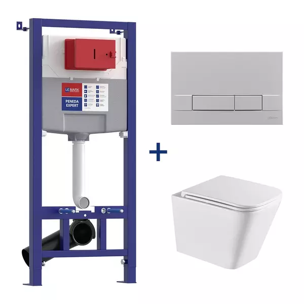 

Комплект инсталляция с унитазом, крышкой и кнопкой смыва «Lemark» 100123425 (инсталляция Peneda Expert/клавиша Bit хром матовый/унитаз Florex белый глянец) безободковый