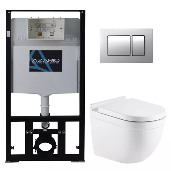 Комплект инсталляция с унитазом, крышкой и кнопкой смыва «Azario» Fora AZ-8010-1000 AZ-8200-0030 AZ-0017 E-R  безободковый белый
