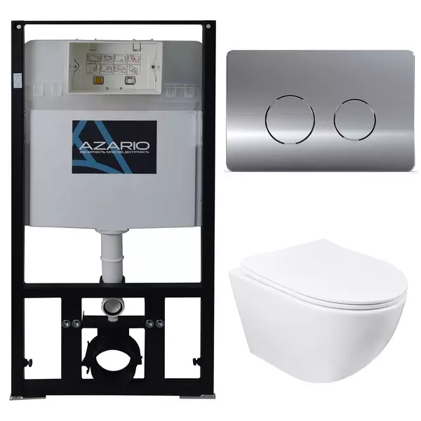 Комплект инсталляция с унитазом, крышкой и кнопкой смыва «Azario» Grado AZ-8010-1000 AZ-8200-0084/AZ-P57-0120 AZ-0046 безободковый белый