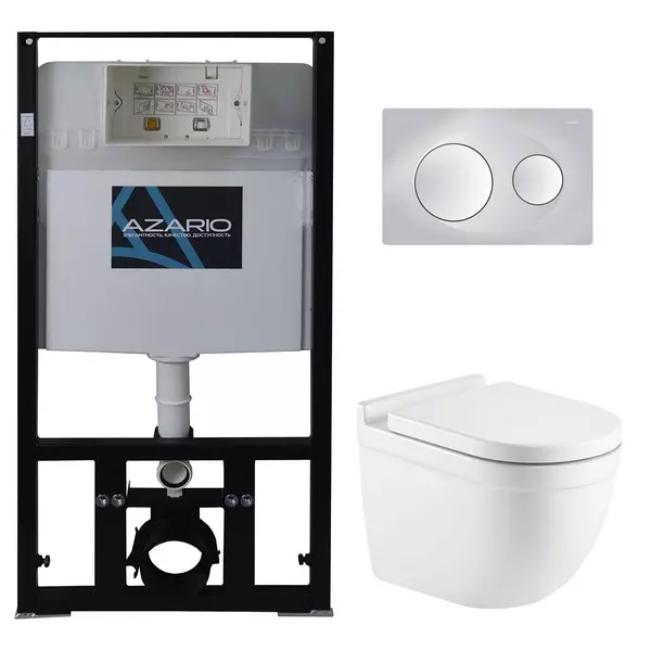 Комплект инсталляция с унитазом, крышкой и кнопкой смыва «Azario» Fora AZ-8010-1000 AZ-8200-0010 AZ-0017 E-R безободковый белый