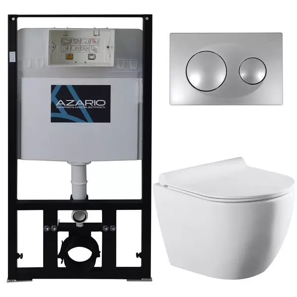Комплект инсталляция с унитазом, крышкой и кнопкой смыва «Azario» Geno AZ80101000 AZ82000011 AZ2196D безободковый белый