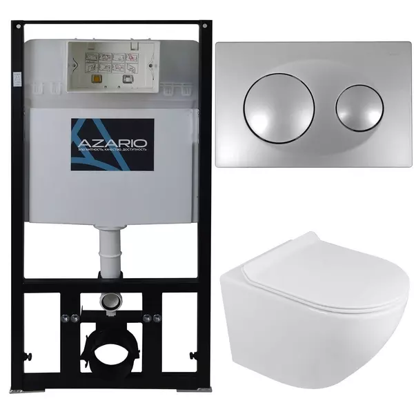 Комплект инсталляция с унитазом, крышкой и кнопкой смыва «Azario» Grado AZ-8010-1000 AZ-8200-0011 AZ-0046N безободковый белый