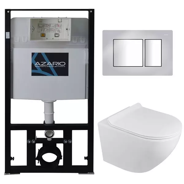Комплект инсталляция с унитазом, крышкой и кнопкой смыва «Azario» Grado AZ80101000 AZ82000031 AZ0046N безободковый белый