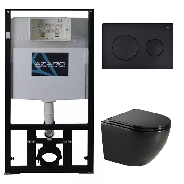 Комплект инсталляция с унитазом, крышкой и кнопкой смыва «Azario» Grado AZ80101000 AZ82000013 AZ0046NMB безободковый черный