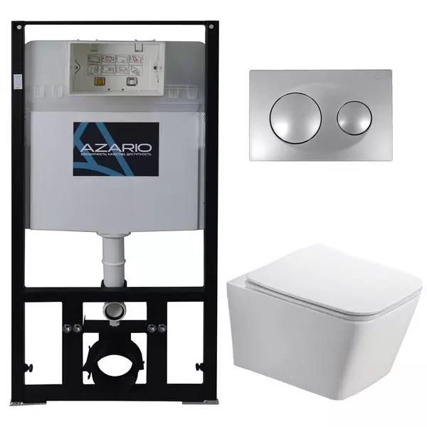 Комплект инсталляция с унитазом, крышкой и кнопкой смыва «Azario» Nova AZ80101000 AZ82000011 AZ2216SP безободковый белый