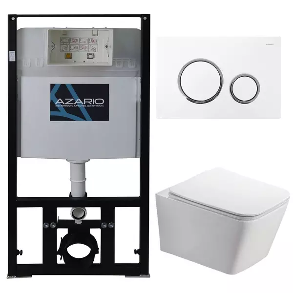 Комплект инсталляция с унитазом, крышкой и кнопкой смыва «Azario» Nova AZ80101000 AZ82000045 AZ2216SP безободковый белый