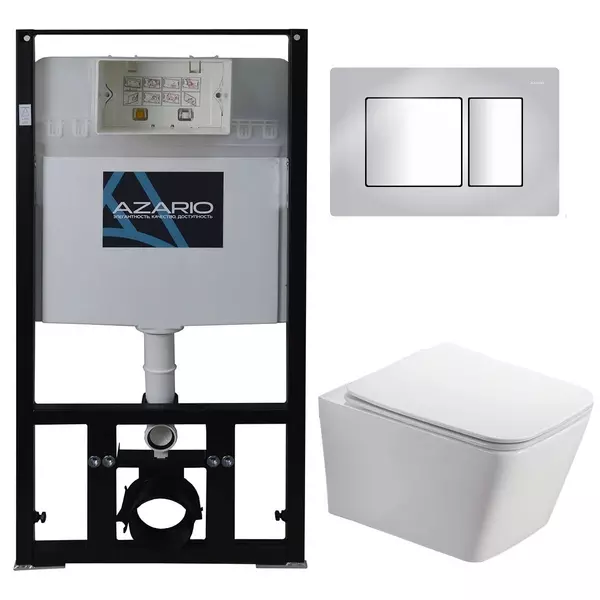Комплект инсталляция с унитазом, крышкой и кнопкой смыва «Azario» Nova AZ80101000 AZ82000031 AZ2216SP безободковый белый