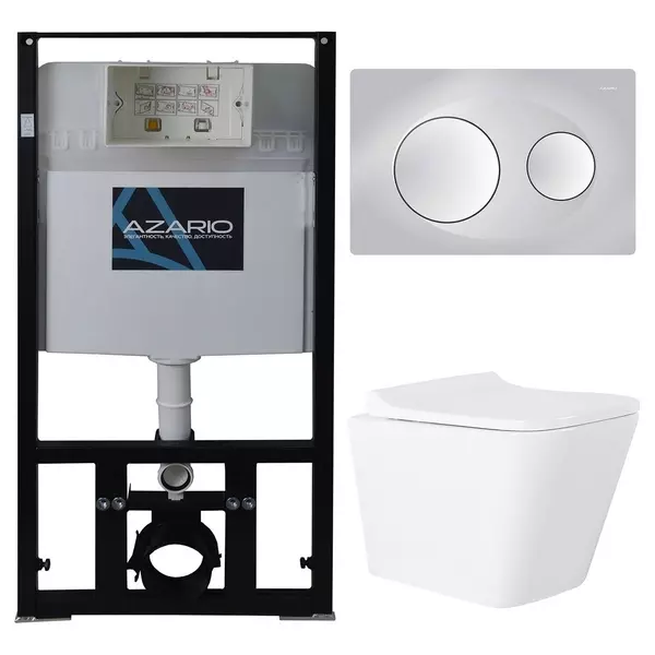 Комплект инсталляция с унитазом, крышкой и кнопкой смыва «Azario» Teramo AZ-8010-1000 AZ-8200-0010 AZ-0052 безободковый белый