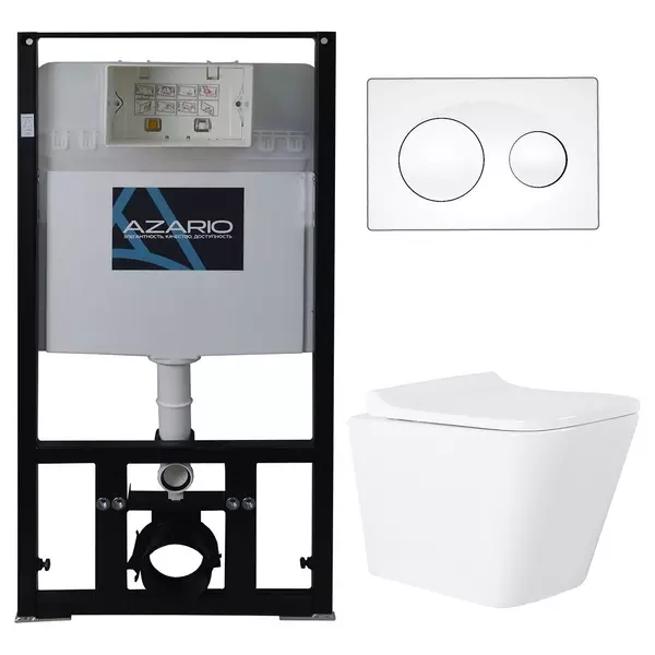 Комплект инсталляция с унитазом, крышкой и кнопкой смыва «Azario» Teramo AZ-8010-1000 AZ-8200-0012 AZ-0052 безободковый белый