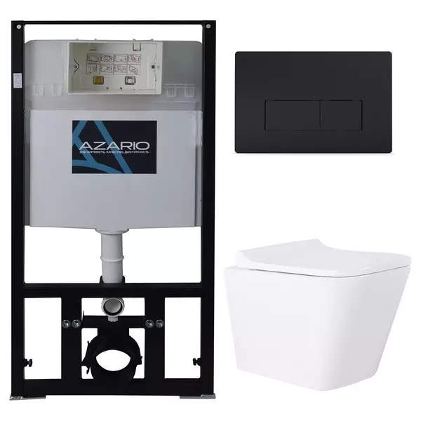 Комплект инсталляция с унитазом, крышкой и кнопкой смыва «Azario» Teramo AZ-8010-1000 AZ-8200-0092/AZ-P58 AZ-0052 безободковый белый