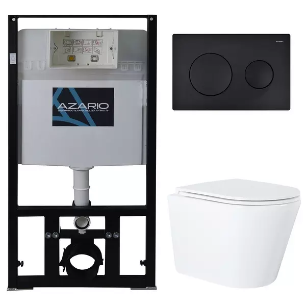 Комплект инсталляция с унитазом, крышкой и кнопкой смыва «Azario» TeramoAZ-8010-1000 AZ-8200-0013 AZ-0053 безободковый белый