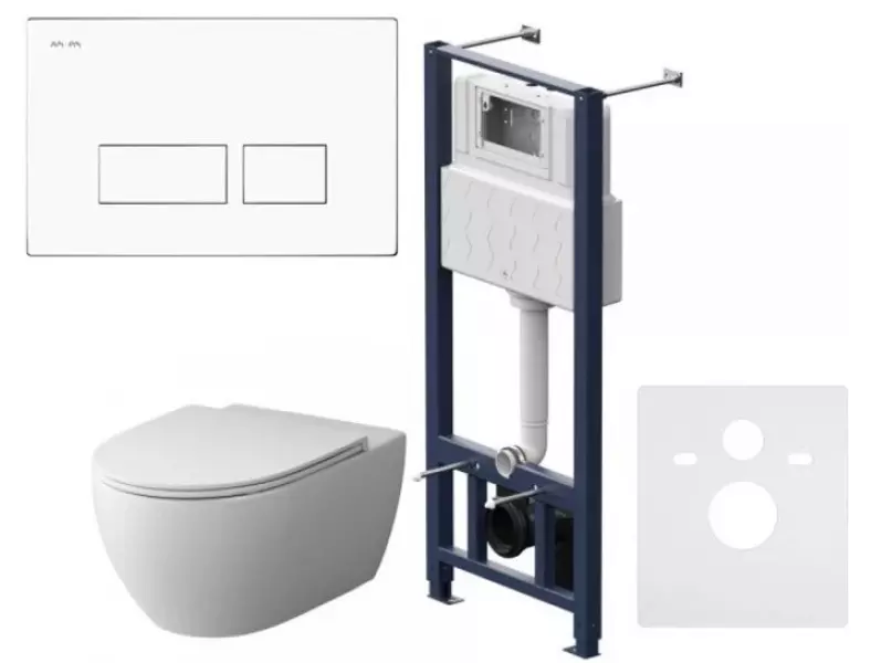 Комплект инсталляция с унитазом, крышкой и кнопкой смыва «Am.Pm» IS47001.111700 безободковый белый