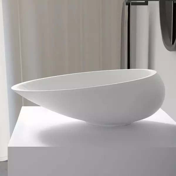 

Раковина «Abber» Stein 53/42 AS2616 искусственный камень белая матовая с донным клапаном