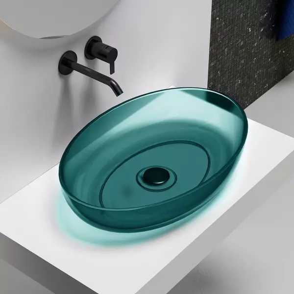 

Раковина «Abber» Kristall 60/40 AT2801Aquamarin полиэфирная смола бирюзовая с донным клапаном
