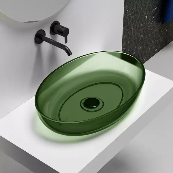 

Раковина «Abber» Kristall 60/40 AT2801Emerald полиэфирная смола зеленая с донным клапаном