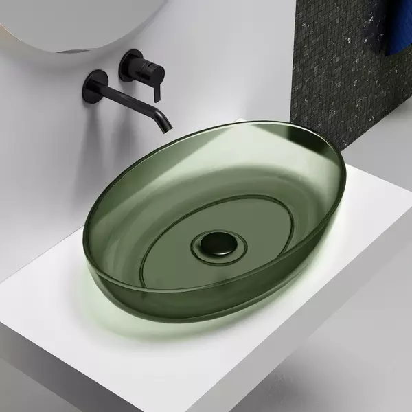 

Раковина «Abber» Kristall 60/40 AT2801Vesuvian полиэфирная смола оливковый с донным клапаном