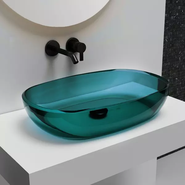 

Раковина «Abber» Kristall 60/40 AT2805Aquamarin полиэфирная смола бирюзовая с донным клапаном