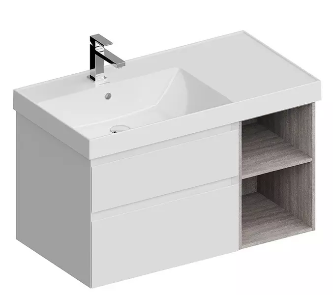 

Тумба с раковиной «Kerama Marazzi» Cubo 90 New (Cubo 90/48) подвесная белая матовая-древесная левая