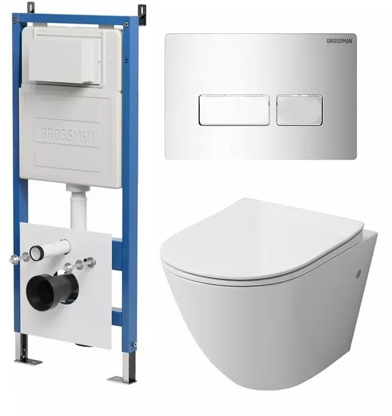 

Комплект инсталляция с унитазом, крышкой и кнопкой смыва «Grossman» 97.4411S.03.100 безободковый белый