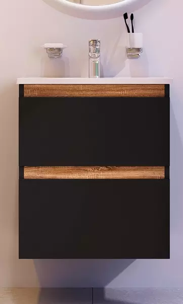 

Тумба с раковиной «Am.Pm» X-Joy 55 с 2 ящиками (X-Joy 54/45 New) подвесная чёрная матовая