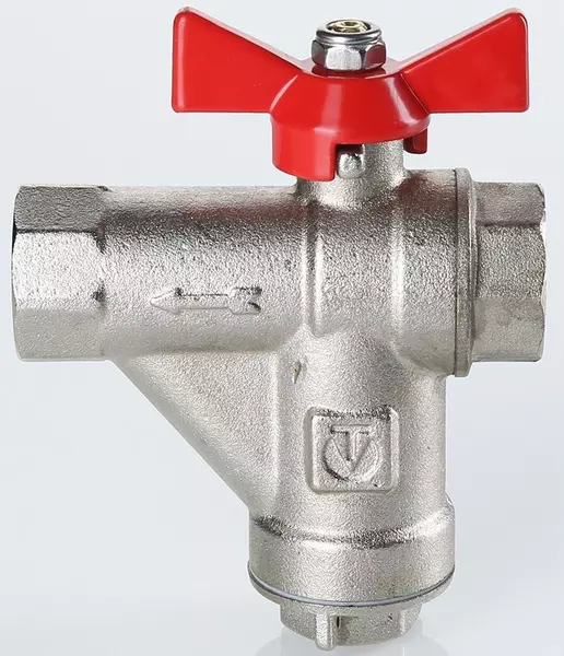 

Кран шаровой магистральный «Valtec» VT.294.N.04 1/2"-1/2" c прямым фильтром ВР-ВР (американка) никель