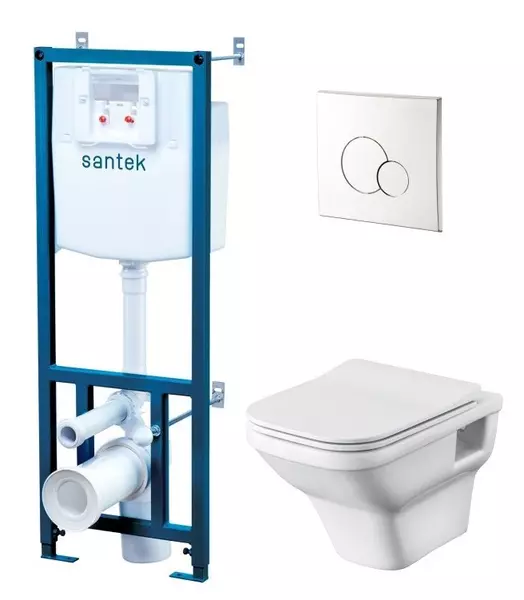 Комплект инсталляция с унитазом крышкой и кнопкой смыва Santek Лайн 1WH501729 безободковый белый 28690₽