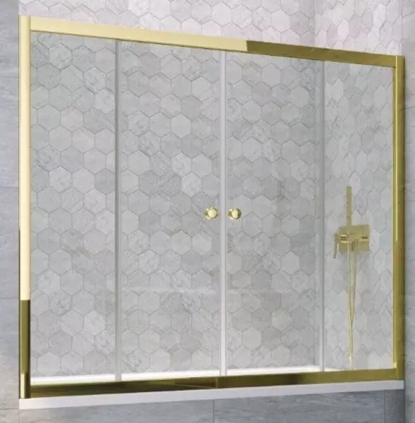 Шторка на ванну стеклянная «Vegas Glass» Z2V Tur Novo 185/140 Crystal vision/золото глянцевое