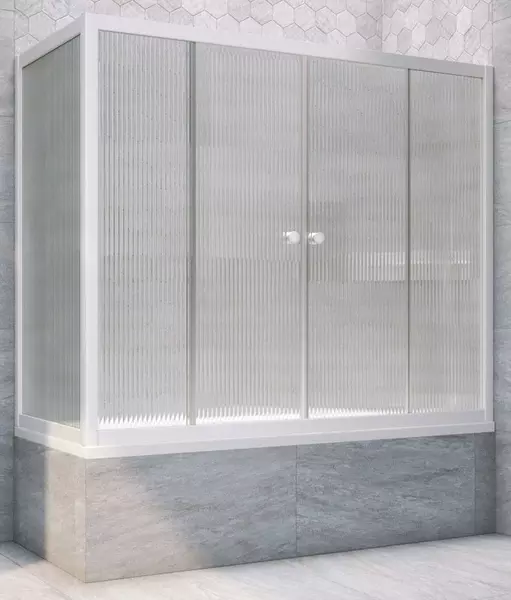 

Шторка на ванну стеклянная «Vegas Glass» Z2V+ZVF Novo 150/85 Moru рифлёная/белая универсальная