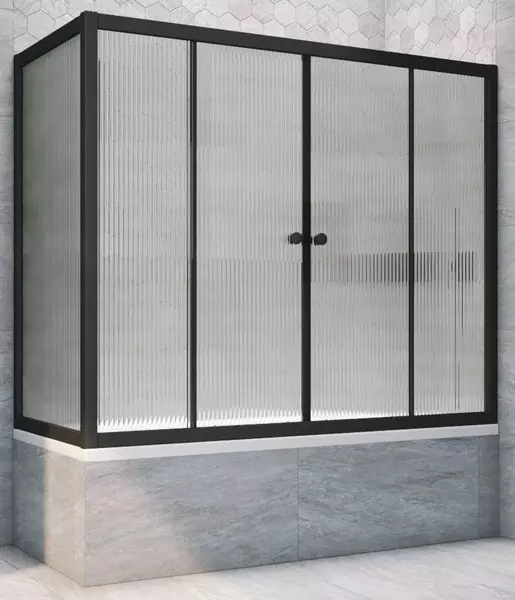 

Шторка на ванну стеклянная «Vegas Glass» Z2V+ZVF Novo 155/70 Moru рифлёная/чёрная матовая универсальная